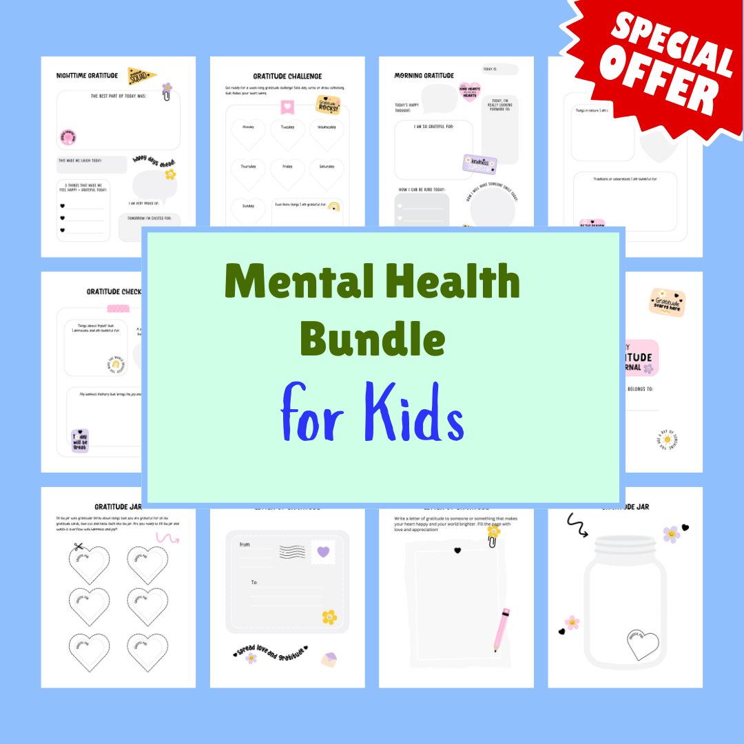 🌈 Kids Mental Health Bundle – Printable Journals & Sticker Packs (Instant Download)