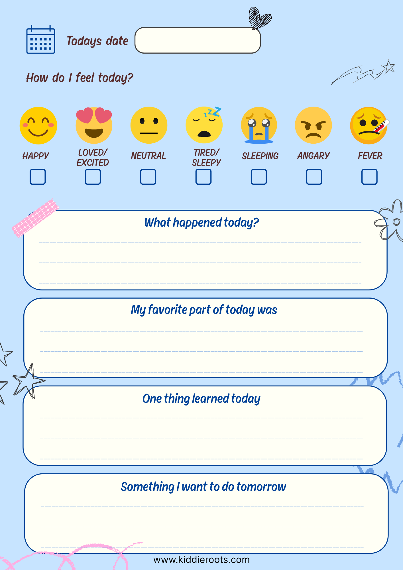 Kids Daily Journal – Printable PDF for Unlimited Use | Fun & Educational Writing & Drawing Pages